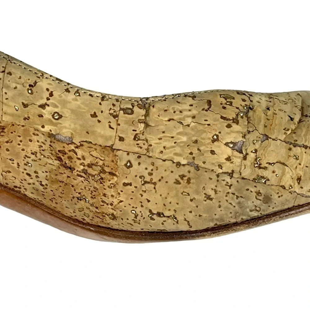 STUART WEITZMAN VINTAGE CORK V CLEAVAGE LEATHER SOLE SCULPTURAL HEEL PUMP HEELS